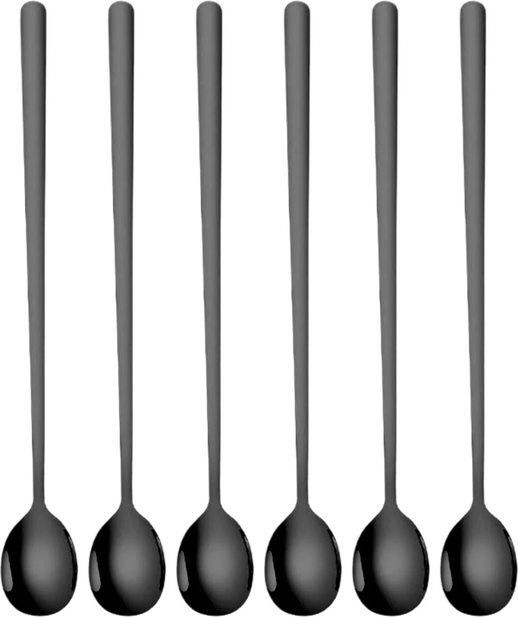 House Of Husk Latte Macchiato Lepels Set - Lange Theelepels - Koffielepels - Longdrinklepels - Sorbetlepels - Barlepel - RVS - 6 Stuks - 20CM - Zwart 2 House Of Husk Latte Macchiato Lepels Set - Lange Theelepels - Koffielepels - Longdrinklepels - Sorbetlepels - Barlepel - RVS - 6 Stuks - 20CM - Zwart