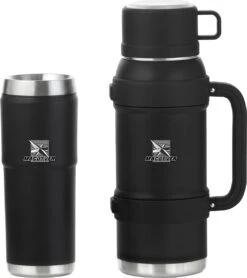 MacGyver RVS Thermoskan 1.5 Ltr – RVS Thermosbeker 0,55 Ltr - Langdurig Warm/koud - Zwart