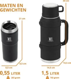 MacGyver RVS Thermoskan 1.5 Ltr – RVS Thermosbeker 0,55 Ltr - Langdurig Warm/koud - Zwart -Beste Keukengerei Winkel 1079x1200 1