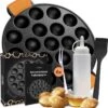 Ocina Poffertjespan – Combo Pack – 19 Poffertjes – Poffertjesmaker – Poffertjespan Inductie – Poffertjespan Electrisch – Gietijzeren Pan - Inclusief Doseerfles, Handvaten, 6x Poffertjesvorken En Invetkwast – Gratis Receptenboek -Beste Keukengerei Winkel 1156x1200