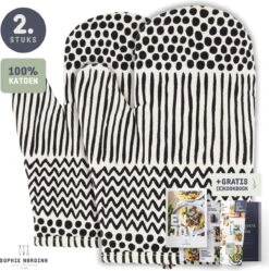 Ovenwanten Van Sophie Nordinn® - Ovenhandschoenen Lund (Artistiek Zwart) - Ovenwanten 2 Stuks - Katoen