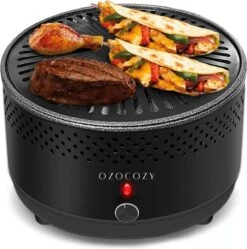 Nieuwe Producten 7 Ozocozy BBQ-ONE Houtskool Tafelbarbecue - Ø30 Cm- Zwart - Incl. Draagtas, Siliconen Bakkwast En RVS-Barbecuetang
