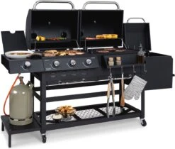 Klarstein Kingsville Double Barbecue - Houtskool- En Gasbarbecue - Smoker BBQ - Inclusief Deksels En Thermometer - Met 2 Roosters - Zwart -Beste Keukengerei Winkel 1200x1020 2