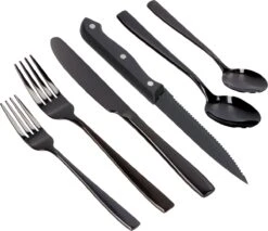Deleca 6 Persoons Bestekset (36-delig) - Lepels, Messen, Vorken & Steakmessen - Vaatwasserbestendig - Zwart / RVS -Beste Keukengerei Winkel 1200x1036