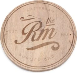 Riviera Maison Serveerplank Rond Hout Voor Hamburger - Amsterdam Burger Bar Serving Board - Bruin - Mangohout - 1 Stuk