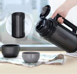 Lock&Lock Thermoskan - Isoleerkan - Thee En Koffie - Lekvrij - 1,5 Liter - RVS - Inklapbaar Handvat - Zwart -Beste Keukengerei Winkel 1200x1155