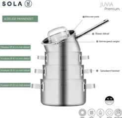 Sola Pannenset Juvia - 4 Delig - Ø 16,16,18,20 Cm - Zilver - RVS - Sandwichbodem -Beste Keukengerei Winkel 1200x1166