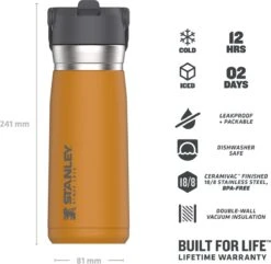 Stanley The IceFlow™ Flip Straw Water Bottle 0,65L - Thermosfles - Saffron -Beste Keukengerei Winkel 1200x1170 2