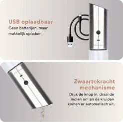 DODANA Premium Peper - & Zoutmolen Elektrisch - 1 Stuk - Pepermolen - Zoutmolen - Oplaadbaar - USB - Elektrische Pepermolen - RVS - Zwaartekracht Functie - LED Lamp - Nl Handleiding - Incl Borsteltje -Beste Keukengerei Winkel 1200x1192 1