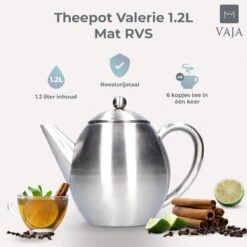 Vaja Valerie - Theepot Met Filter - Dubbelwandig - RVS - 1.2L -Beste Keukengerei Winkel 1200x1200 1034