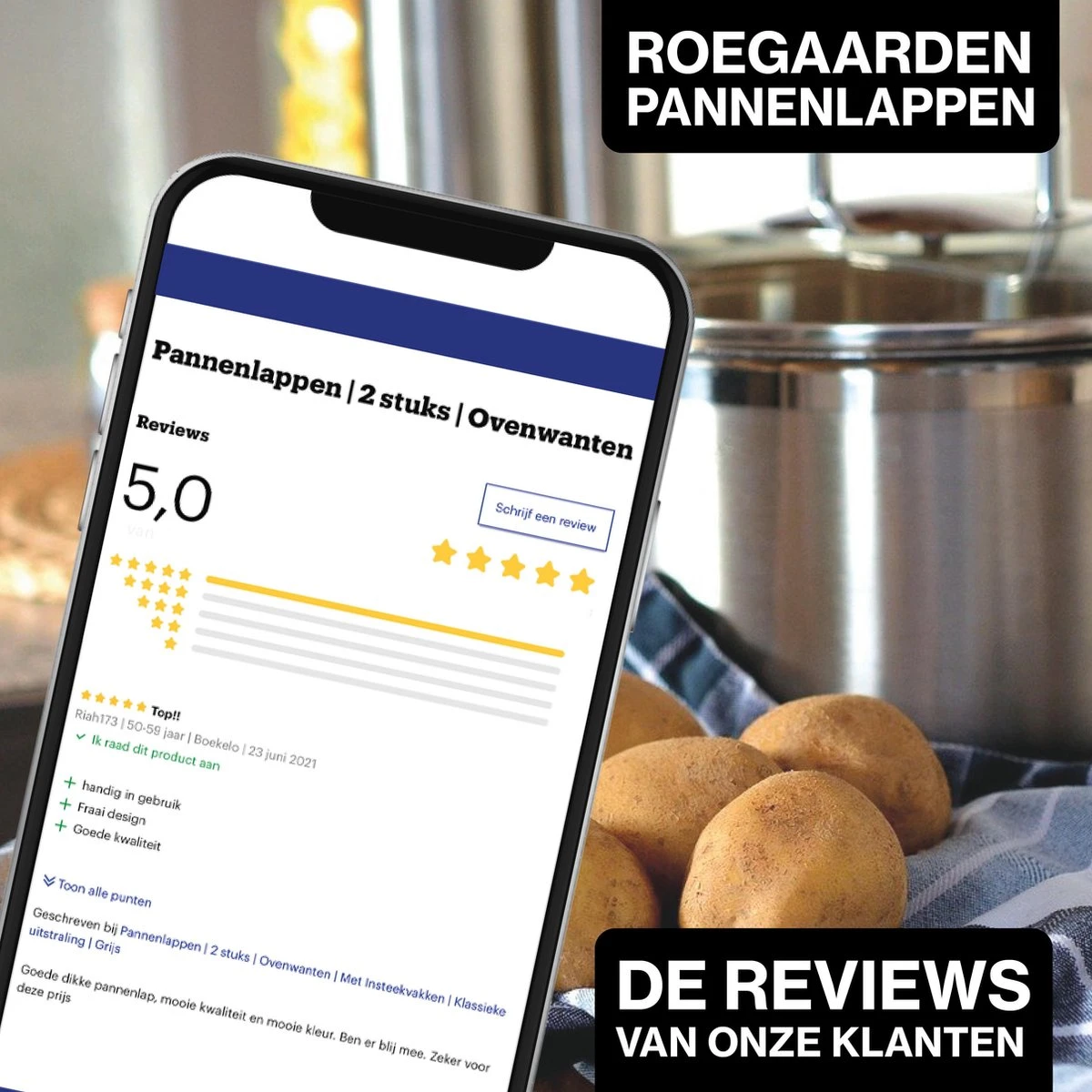 Roegaarden Pannenlappen - Pannenlap - 2 Stuks - Met Insteekvakken - Grijs 4 Roegaarden Pannenlappen - Pannenlap - 2 Stuks - Met Insteekvakken - Grijs - Afbeelding 2