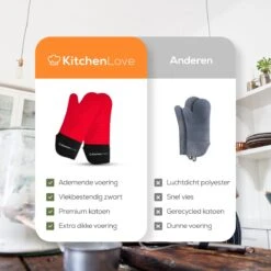 KitchenLove Ovenwanten - 2 Stuks Ovenhandschoenen - Hittebestendig Tot 250 °C - Siliconen - Rood 18 KitchenLove Ovenwanten - 2 Stuks Ovenhandschoenen - Hittebestendig Tot 250 °C - Siliconen - Rood -Beste Keukengerei Winkel 1200x1200 210
