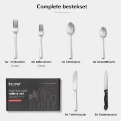 Deleca 8 Persoons Bestekset (48-delig) - Lepels, Messen, Vorken & Steakmessen - Vaatwasserbestendig - Zilver / RVS -Beste Keukengerei Winkel 1200x1200 52