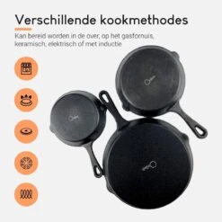 Ocina Gietijzeren Pan – Set Van 3 Stuks – ø25cm, ø19.5cm En ø16cm - Skillet - Koekenpan – Hapjespan – Koekenpan Inductie – Koekenpannenset - Gietijzeren Pan Bbq - Gietijzer - Incl. Receptenboek -Beste Keukengerei Winkel 1200x1200 644