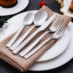 Deleca 6 Persoons Bestekset Deluxe (30-delig) - Vorken, Lepels En Messen - Vaatwasserbestendig - Gehamerd - Zilver / RVS -Beste Keukengerei Winkel 1200x1200 70