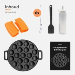 Ocina Poffertjespan – Combo Pack – 19 Poffertjes – Poffertjesmaker – Poffertjespan Inductie – Poffertjespan Electrisch – Gietijzeren Pan - Inclusief Doseerfles, Handvaten, 6x Poffertjesvorken En Invetkwast – Gratis Receptenboek -Beste Keukengerei Winkel 1200x1200 731