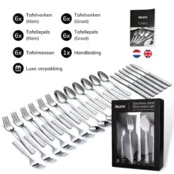 Deleca 6 Persoons Bestekset Deluxe (30-delig) - Vorken, Lepels En Messen - Vaatwasserbestendig - Gehamerd - Zilver / RVS -Beste Keukengerei Winkel 1200x1200 75