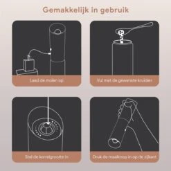 DODANA Premium Peper - & Zoutmolen Elektrisch - 1 Stuk - Pepermolen - Zoutmolen - Oplaadbaar - USB - Elektrische Pepermolen - RVS - Zwaartekracht Functie - LED Lamp - Nl Handleiding - Incl Borsteltje -Beste Keukengerei Winkel 1200x1200 856