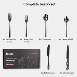 Deleca 6 Persoons Bestekset (36-delig) - Lepels, Messen, Vorken & Steakmessen - Vaatwasserbestendig - Zwart / RVS -Beste Keukengerei Winkel 1200x1200 86