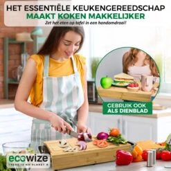 Ecowize 3-in-1 Bamboe Snijplank Met Opvangbak - Snijplank Hout Incl. 3 Roestvrijstalen Opvangbakjes Met Bamboe Deksel, 4 Inzetbare Raspen - Groentesnijder, Hakblok, Borrelplank, Tapasplank, Broodplank - 40x30cm - Duurzaam Cadeau -Beste Keukengerei Winkel 1200x1200 880