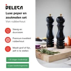 Deleca Luxe Peper En Zoutmolen Set - Met Geschenkdoos - Zout / Pepermolen - Rubberhout - Zwart & Goud -Beste Keukengerei Winkel 1200x1200 909