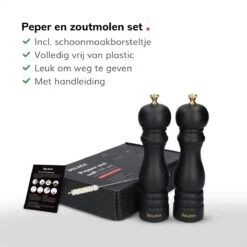 Deleca Luxe Peper En Zoutmolen Set - Met Geschenkdoos - Zout / Pepermolen - Rubberhout - Zwart & Goud -Beste Keukengerei Winkel 1200x1200 913