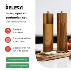 Deleca Luxe Peper En Zoutmolen Set - Zout / Pepermolen - Handmatig - Met Navul Lepel & Geschenkdoos - Acacia Hout - Rond -Beste Keukengerei Winkel 1200x1200 917