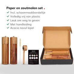 Deleca Luxe Peper En Zoutmolen Set - Zout / Pepermolen - Handmatig - Met Navul Lepel & Geschenkdoos - Acacia Hout - Rond -Beste Keukengerei Winkel 1200x1200 923