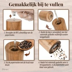 Dieux® - Peper En Zoutmolen Set - Cilinder Vorm - 22CM - Zout Peper Kruiden - 2 Stuks - Acacia Hout - Instelbare Maalgraad - Duurzaam - Luxe Kwaliteit - Hervulbaar - Pepermolen - Zoutmolen - BBQ Accesoires - Pasen -Beste Keukengerei Winkel 1200x1200 929