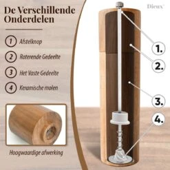 Dieux® - Peper En Zoutmolen Set - Cilinder Vorm - 22CM - Zout Peper Kruiden - 2 Stuks - Acacia Hout - Instelbare Maalgraad - Duurzaam - Luxe Kwaliteit - Hervulbaar - Pepermolen - Zoutmolen - BBQ Accesoires - Pasen -Beste Keukengerei Winkel 1200x1200 931