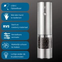 GOV Elektrische Peper- En Zoutmolen RVS XL Oplaadbaar - Automatische Pepermolen -Beste Keukengerei Winkel 1200x1200 934
