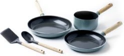 GreenPan Mayflower Pannenset - 3-delig + 2 Accessoires - Lichtblauw - Inductie - PFAS-vrij