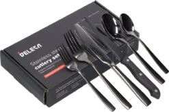 Deleca 6 Persoons Bestekset (36-delig) - Lepels, Messen, Vorken & Steakmessen - Vaatwasserbestendig - Zwart / RVS -Beste Keukengerei Winkel 1200x796