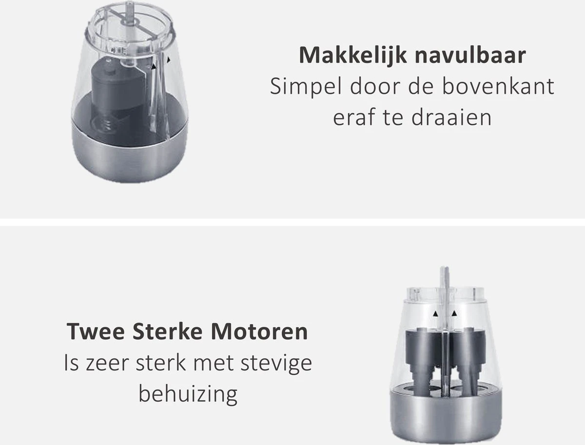 KROMS Peper En Zoutmolen Set - Peper En Zoutmolen Set Elektrisch -2 In 1 - Instelbare Maalgraad - Pepermolen - Zoutmolen - Peper En Zoutmolen Elektrisch 7 KROMS Peper En Zoutmolen Set - Peper En Zoutmolen Set Elektrisch -2 In 1 - Instelbare Maalgraad - Pepermolen - Zoutmolen - Peper En Zoutmolen Elektrisch - Afbeelding 5