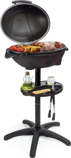 Nieuwe Producten 5 KitchenBrothers Elektrische BBQ - Met Grillplaat - Anti-aanbaklaag - Incl. Plank/Houders - Grilloppervlak 46,5x33,8cm - Tot 300°C - 2400W - Zwart