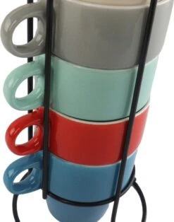 Orange85 Koffiekopjes - Met Houder - Set Van 6 - Gekleurd - 300 Ml - Keramiek -Beste Keukengerei Winkel 945x1200